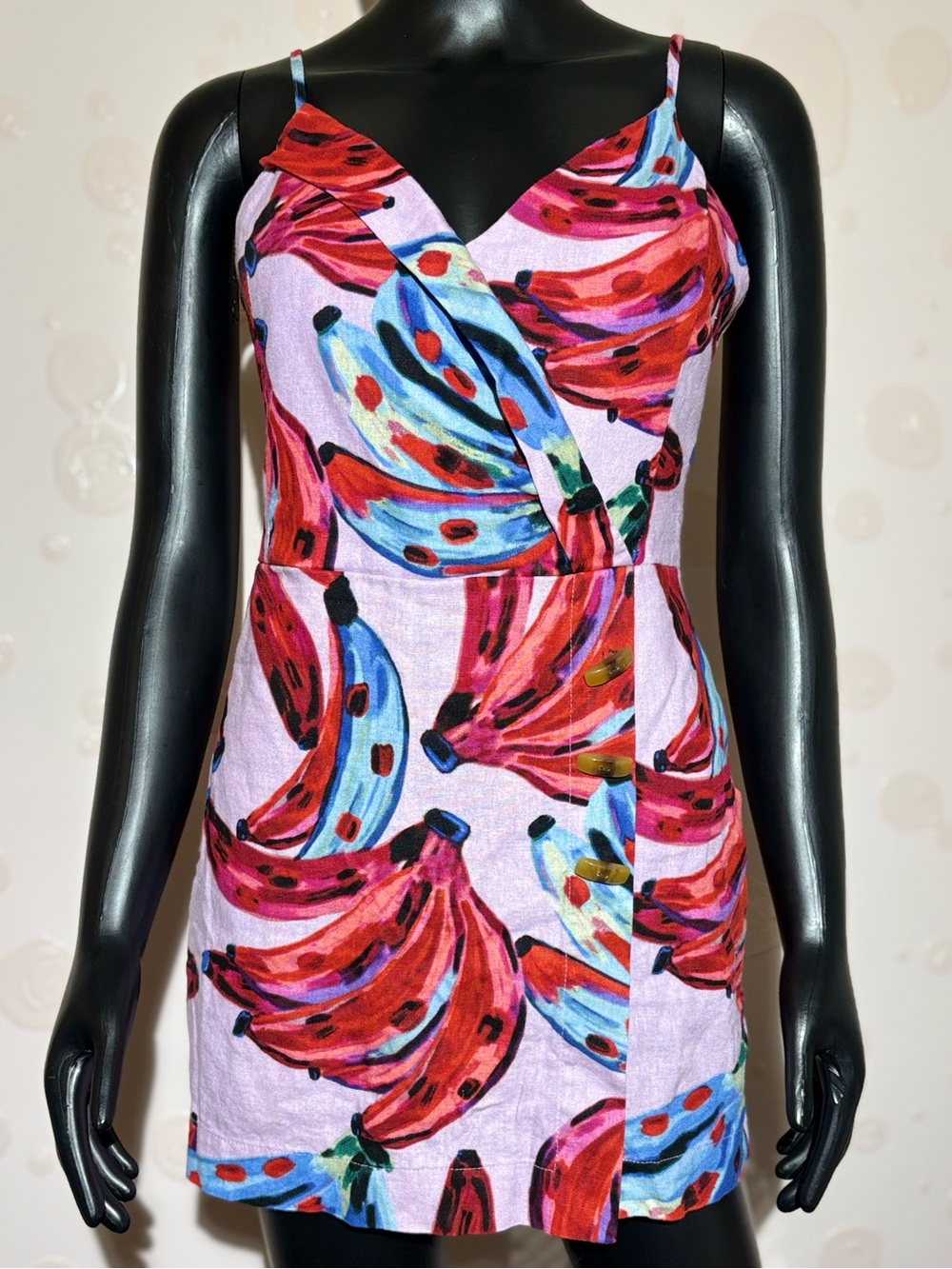 House of Harlow 1960 Linen Blend Banana Print Wrap Skort Romper, size Small